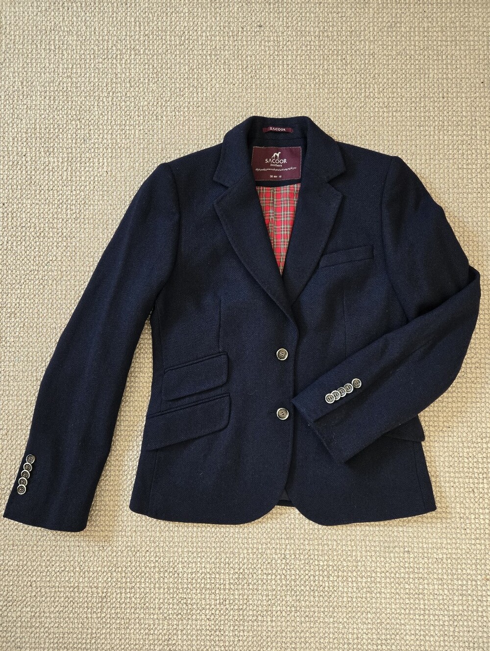 Sacoor 100% Wool Navy Tailored  Preppy Blazer Jacket 8